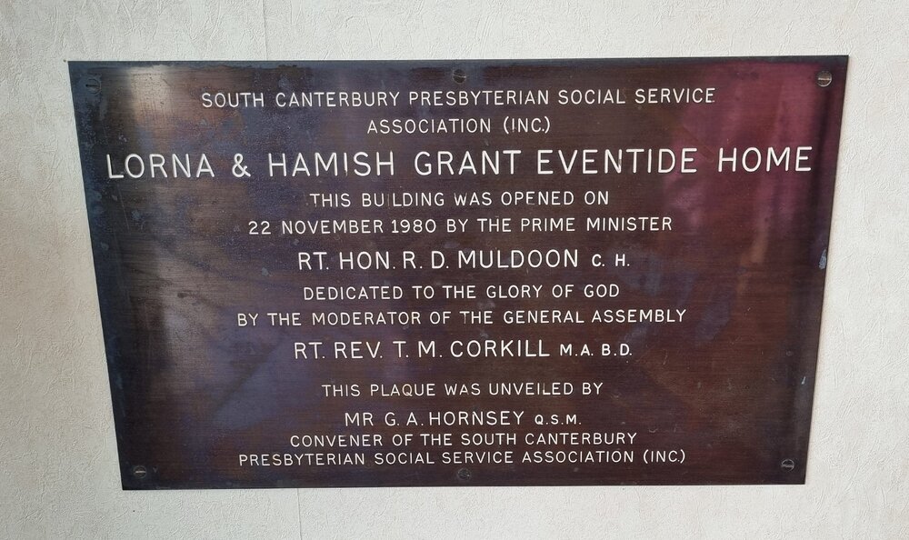 Lorna &amp; Hamish Grant Eventide Home official opening plaque