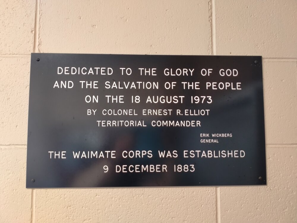 Waimate Salvation Army building dedication plaque