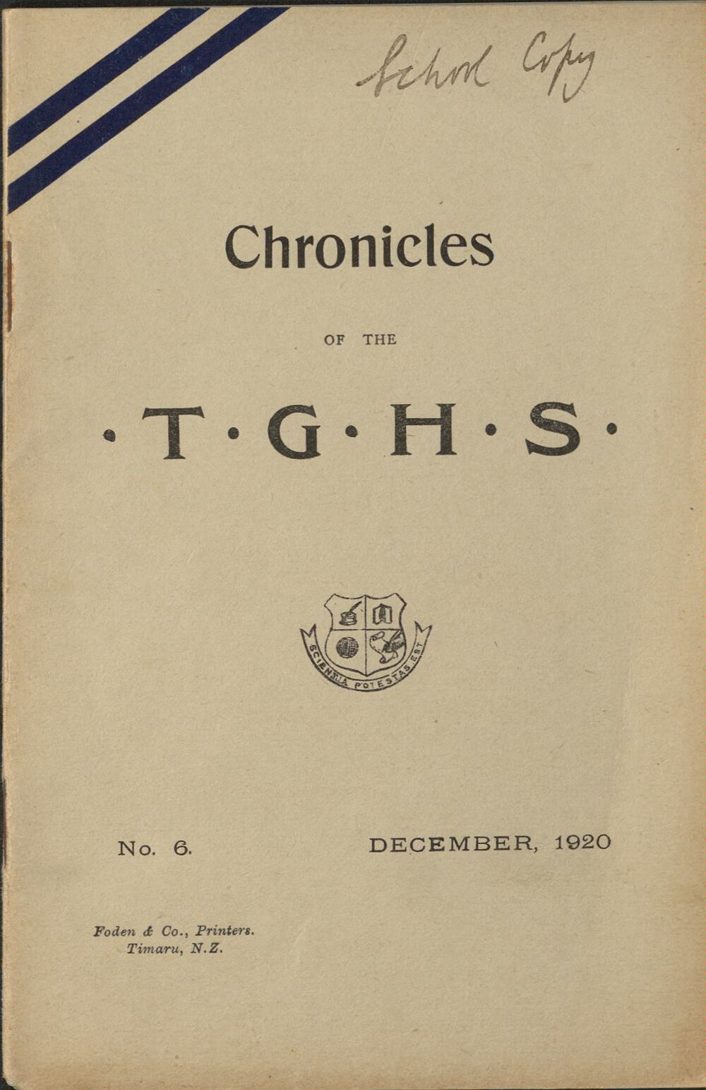 Chronicles of TGHS No.6 Dec 1920