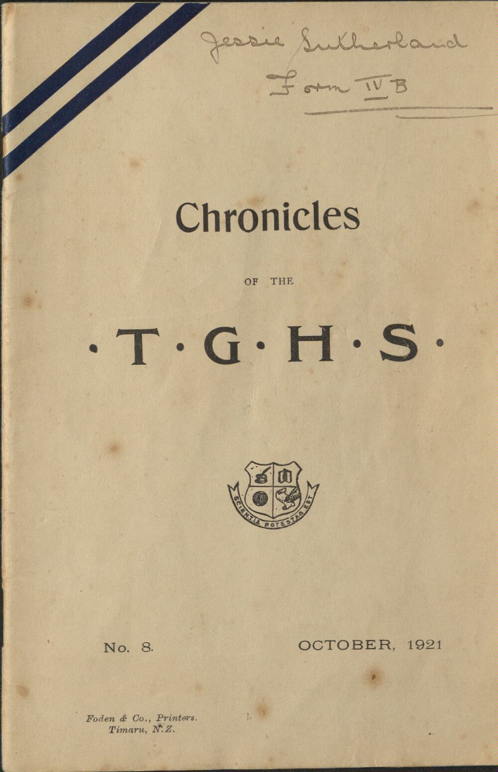 Chronicles of TGHS No.8 Oct 1921