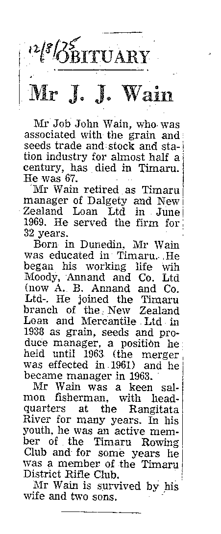 Obituary: Mr J J Wain