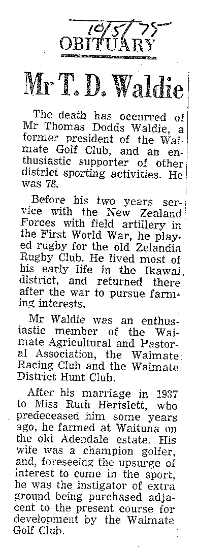 Obituary: Mr T D Waldie