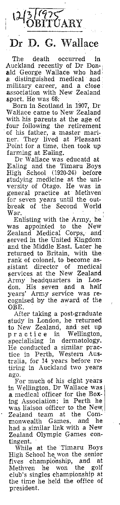Obituary: Dr D G Wallace
