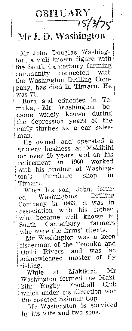 Obituary: Mr J D Washington