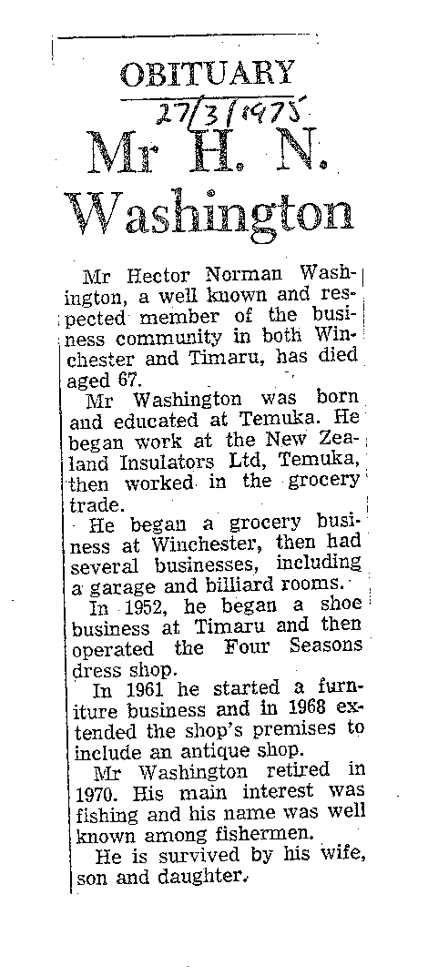 Obituary: Mr H N Washington