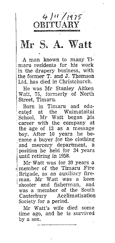Obituary: Mr S A Watt