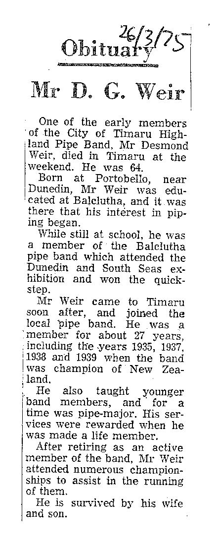 Obituary: Mr D G Weir