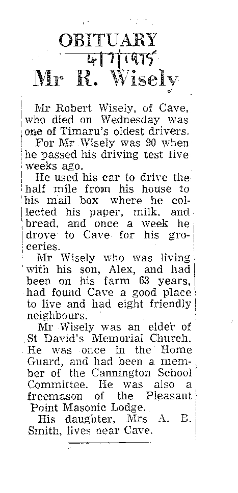 Obituary: Mr R Wisely