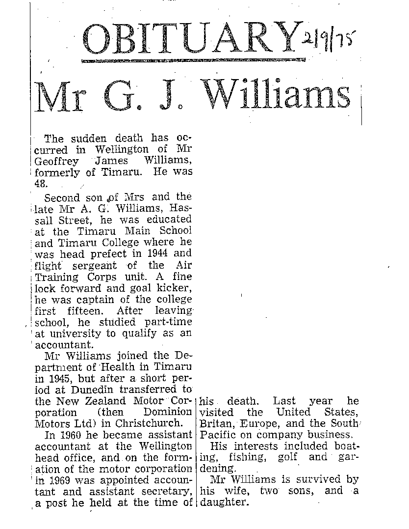 Obituary: Mr G J Williams