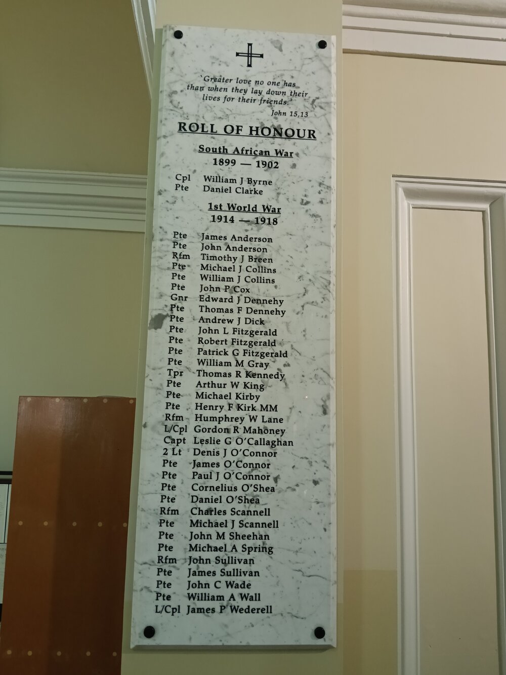 Scared Heart Basilica Roll of Honour