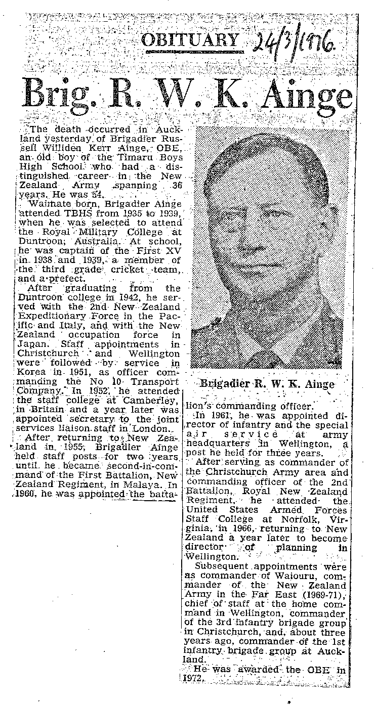 Obituary: Brig R W K Ainge