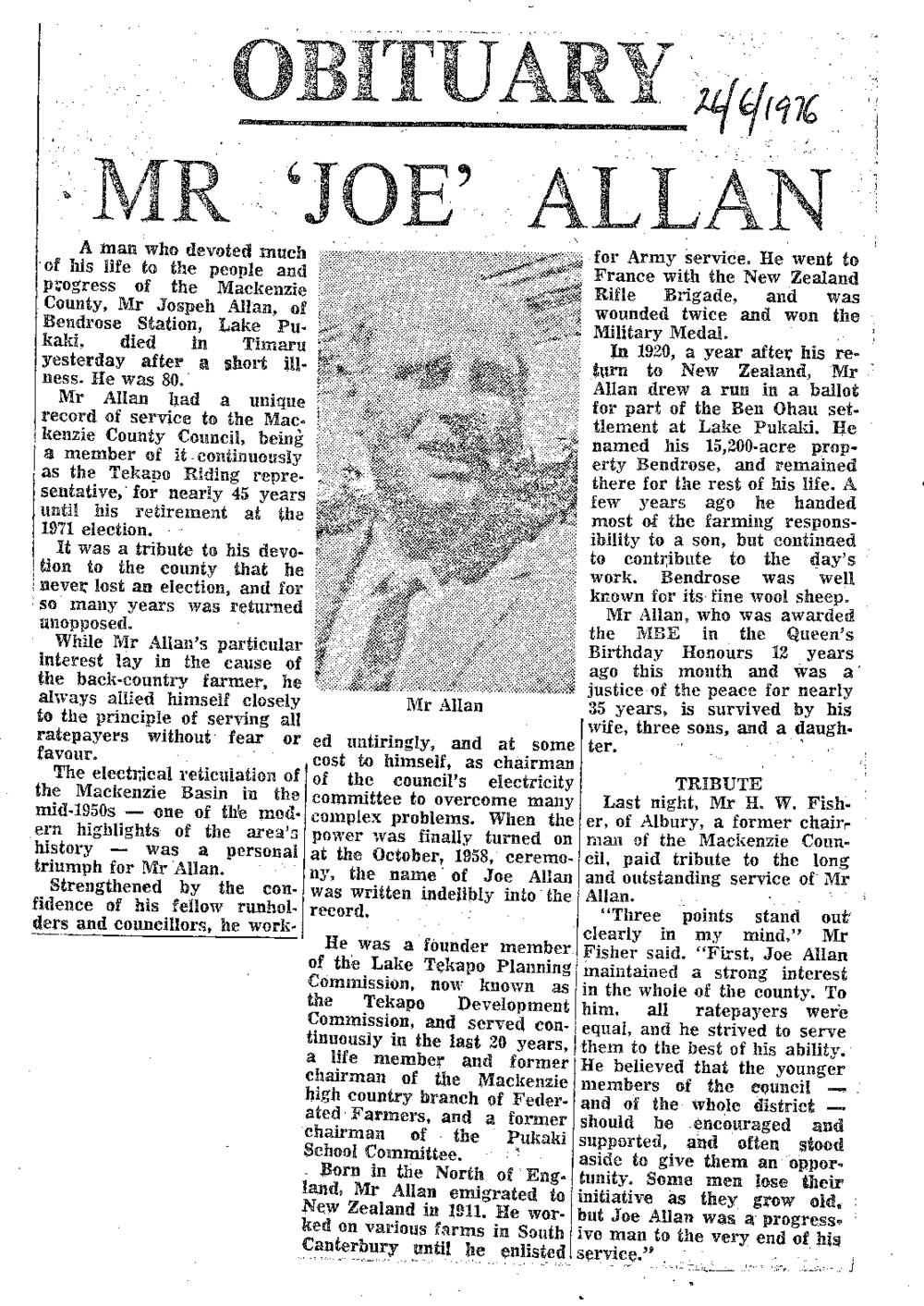 Obituary: Mr Joe Allan