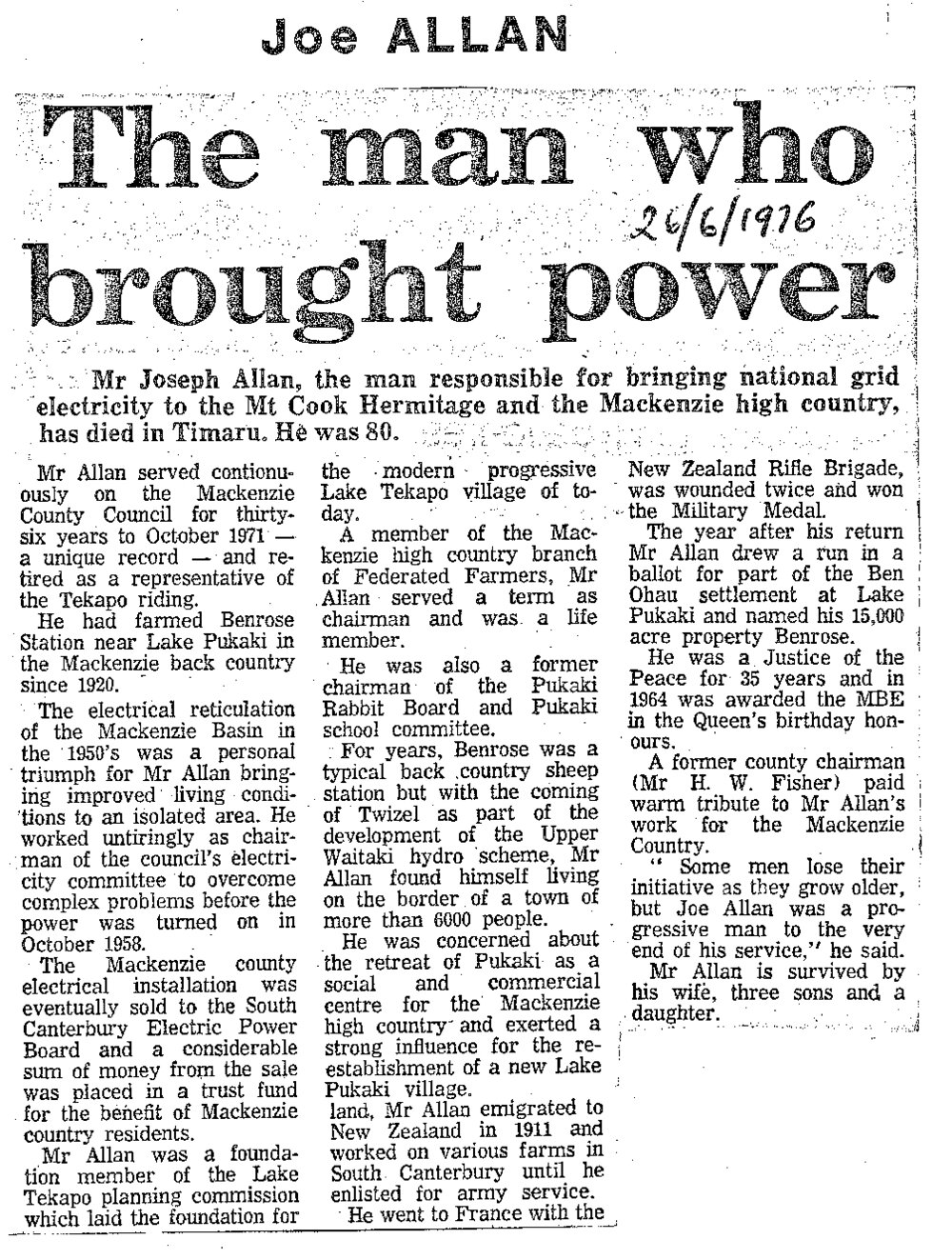 Obituary: Joe Allan, The man who brought power