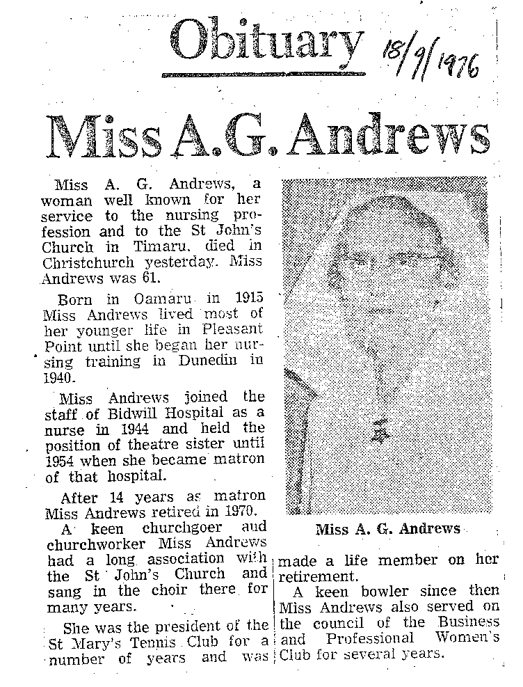 Obituary: Miss A G Andrews