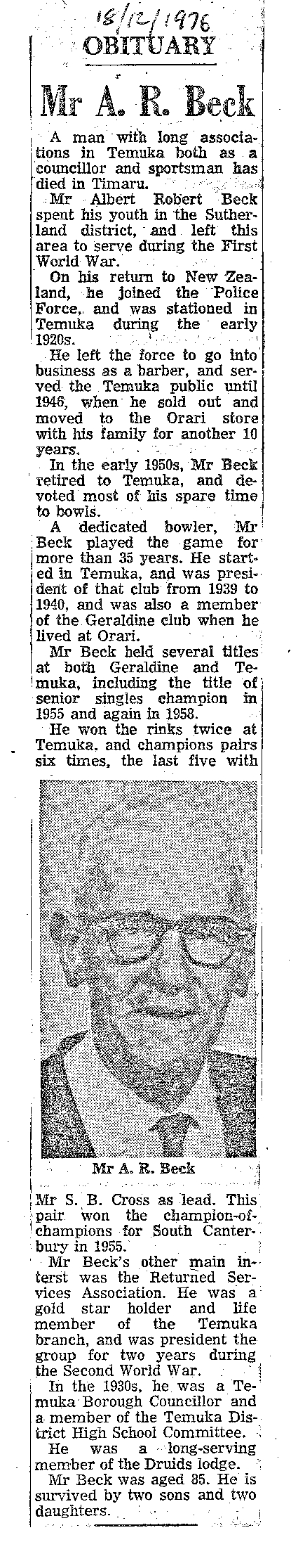 Obituary: Mr A R Beck