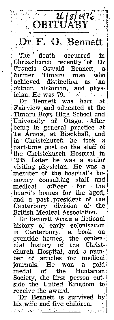 Obituary: Dr F O Bennett