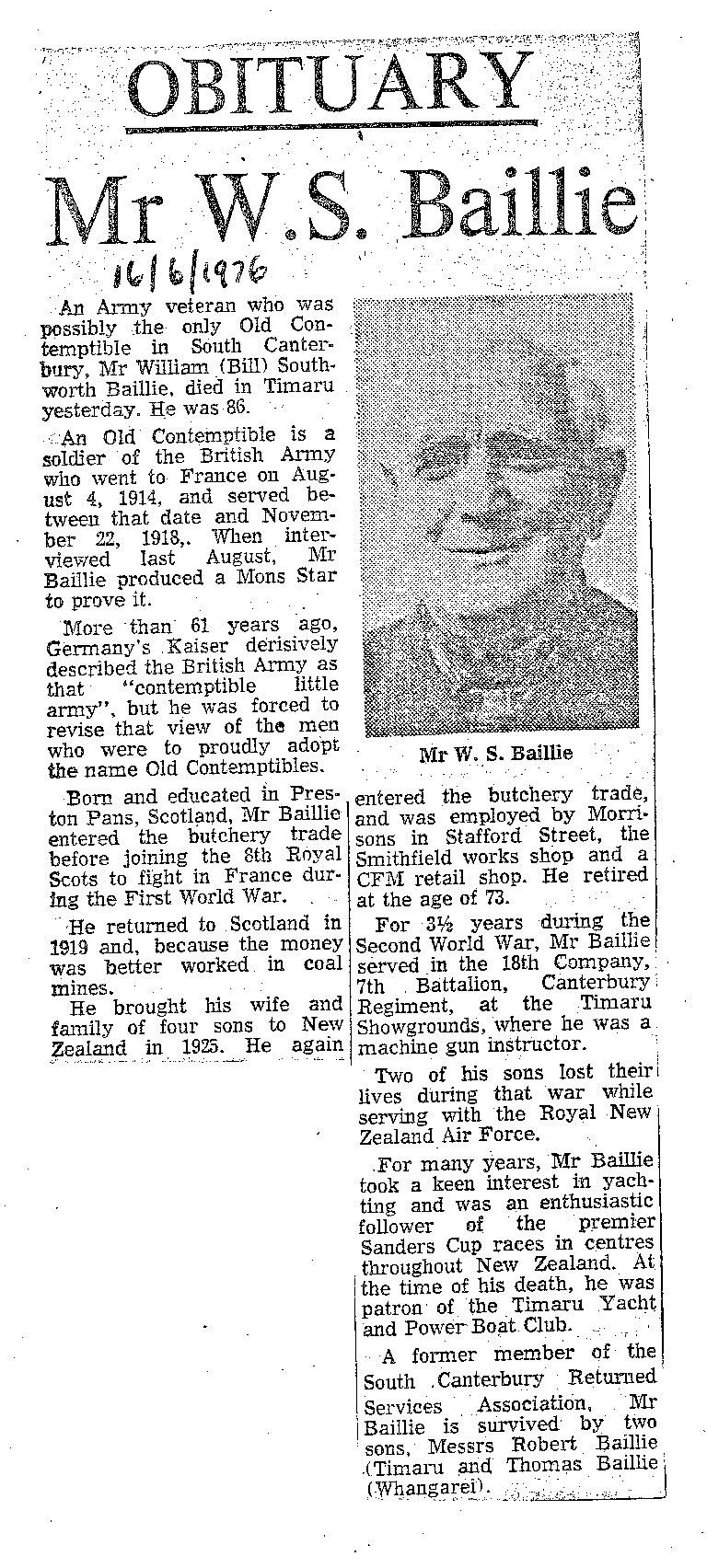 Obituary: Mr W S Baillie