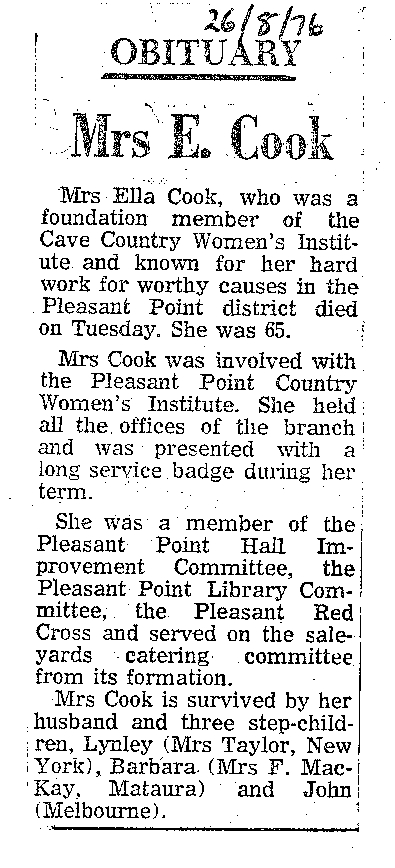 Obituary: Mrs E Cook