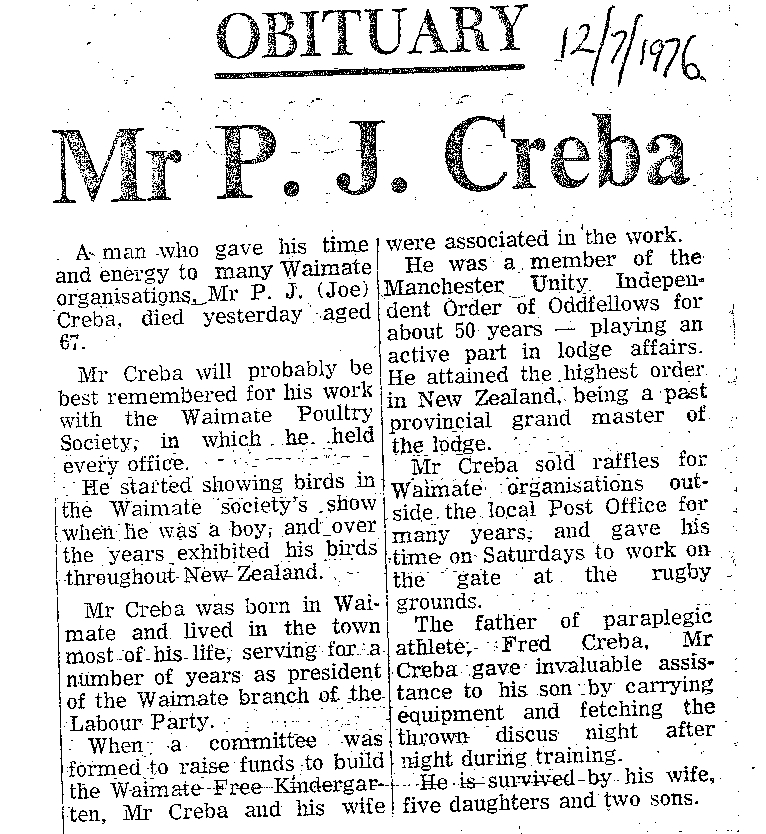 Obituary: Mr P J Creba