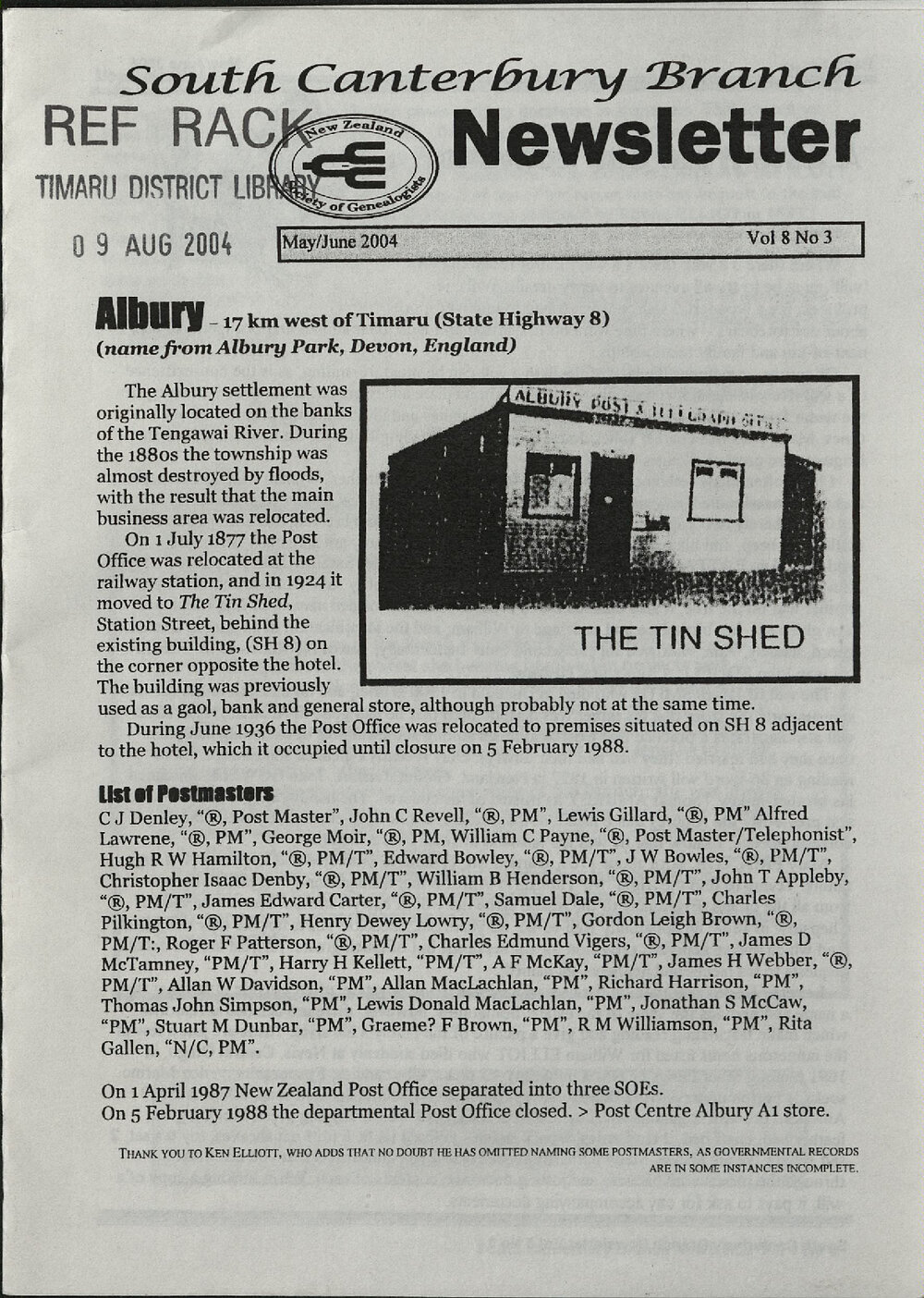 South Canterbury Branch Newsletter May/June 2004 Vol 8 No 3