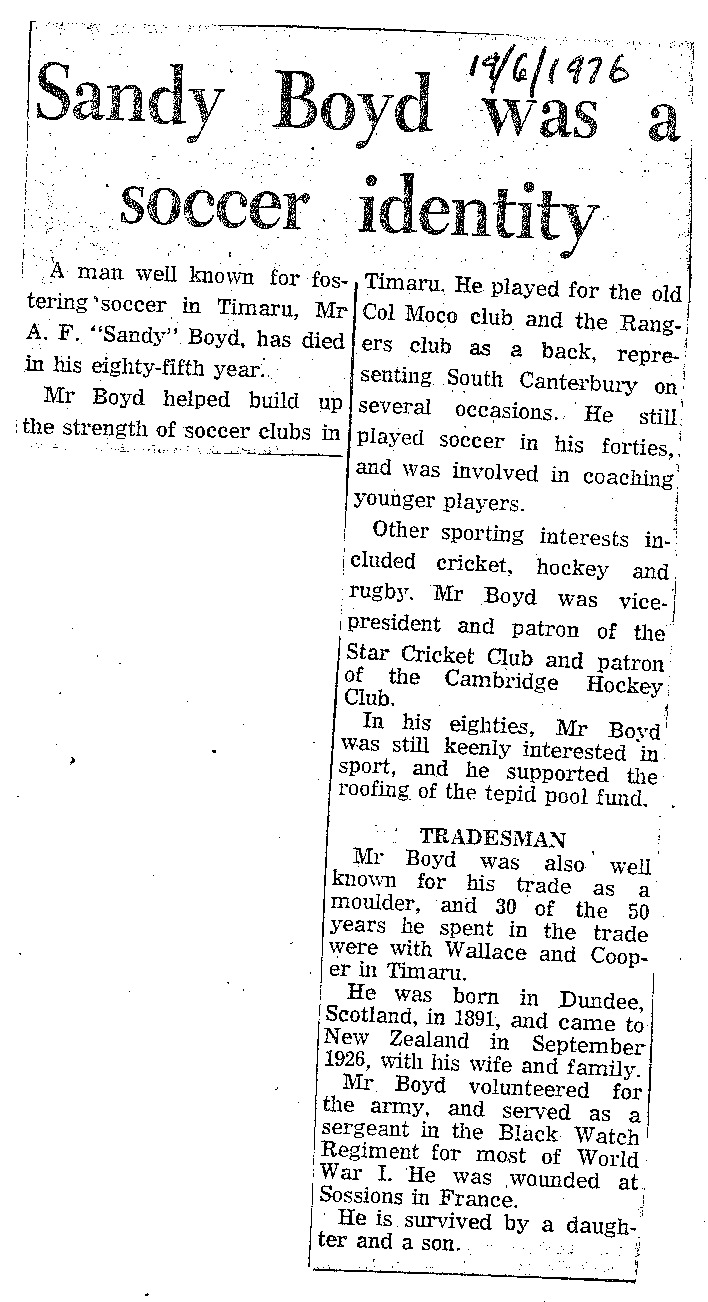 Obituary: Mr A F Boyd, Sandy Boyd was a soccer identity