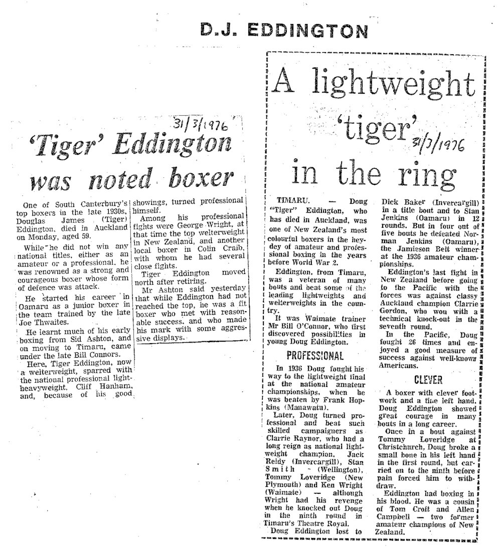 Obituary: D J Eddington, 'Tiger' Eddington was noted boxer