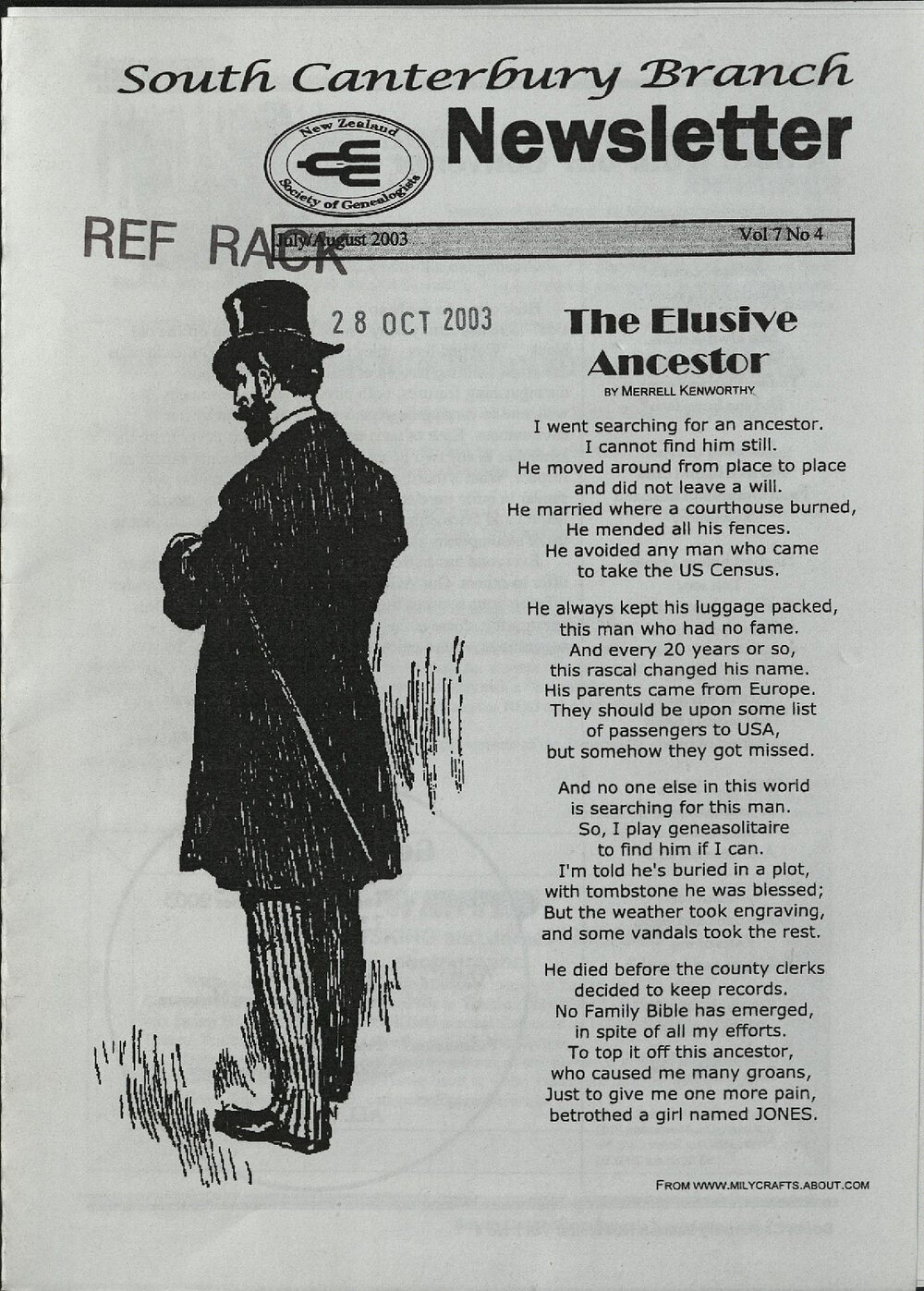 South Canterbury Branch Newsletter July/August 2003 Vol 7 No 4