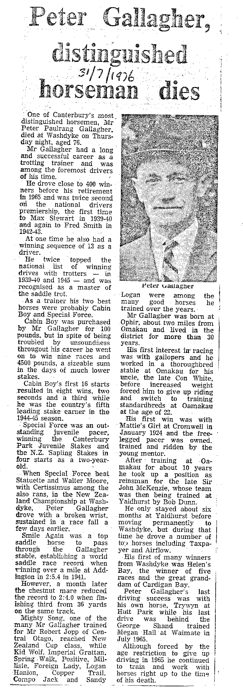 Obituary: Peter Gallagher, Distinguished horseman dies