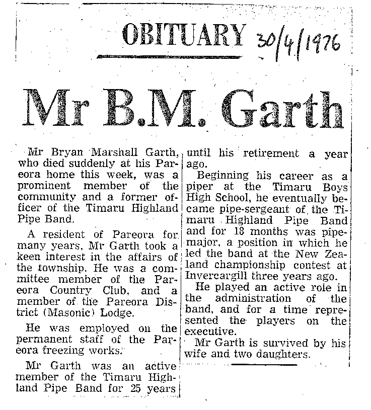 Obituary: Mr B M Garth
