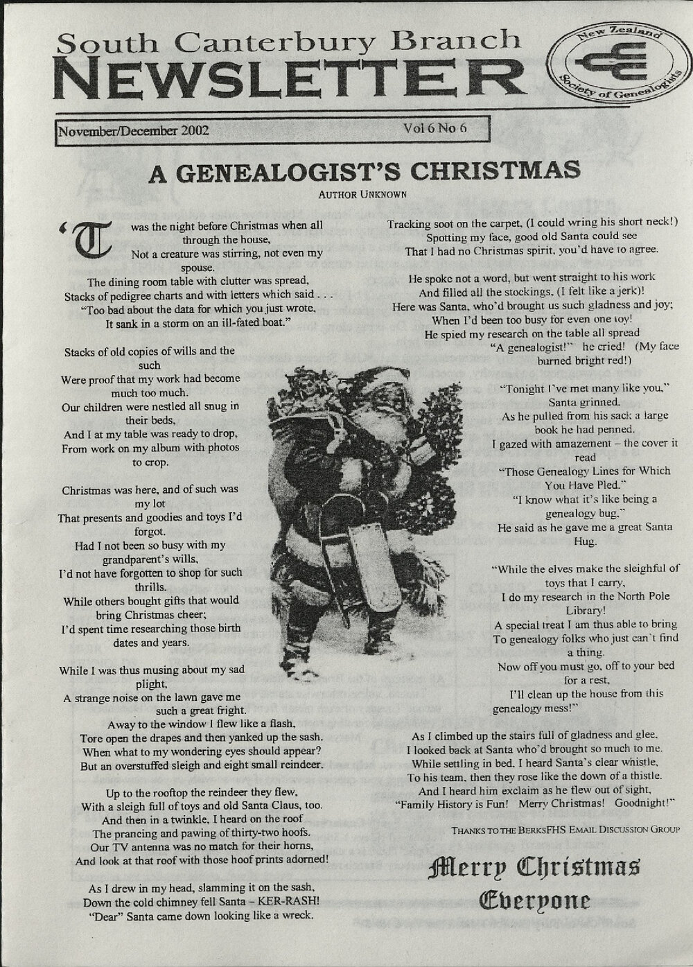 South Canterbury Branch Newsletter November/December 2002 Vol 6 No 6