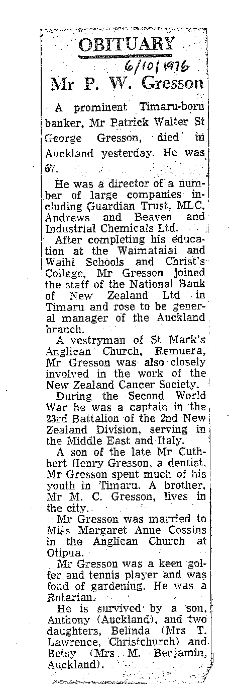 Obituary: Mr P W Gresson