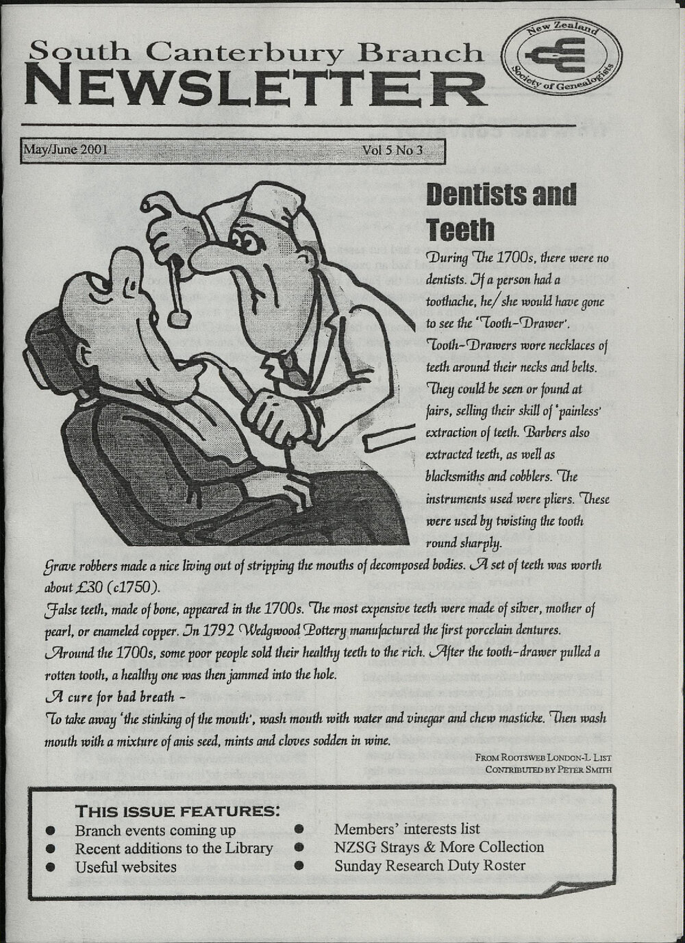 South Canterbury Branch Newsletter May/June 2001 Vol 5 No 3