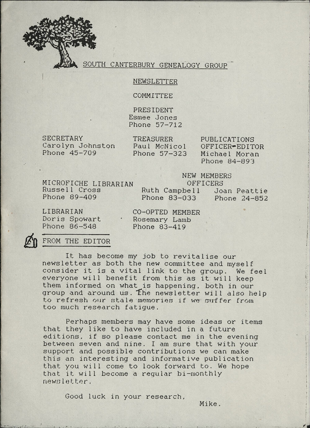 South Canterbury Genealogy Group Newsletter 1989