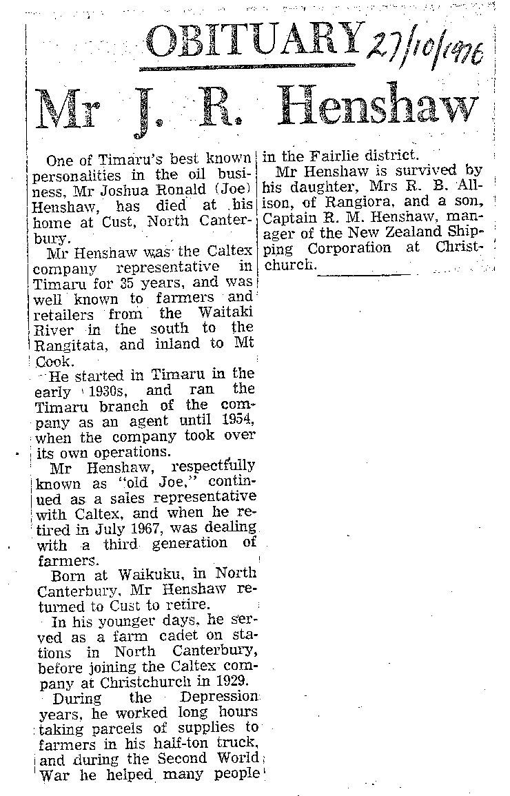 Obituary: Mr J R Henshaw