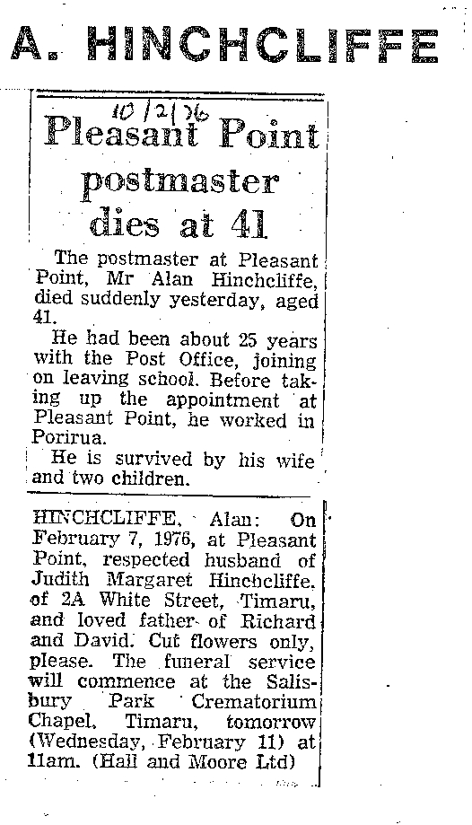 Obituary: A Hinchcliffe, Pleasant Point postmaster dies at 41