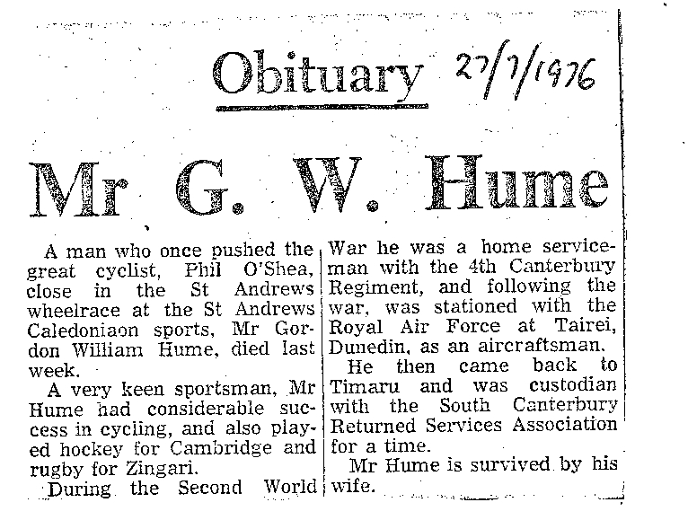 Obituary: Mr G W Hume