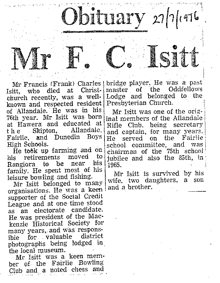 Obituary: Mr F C Isitt