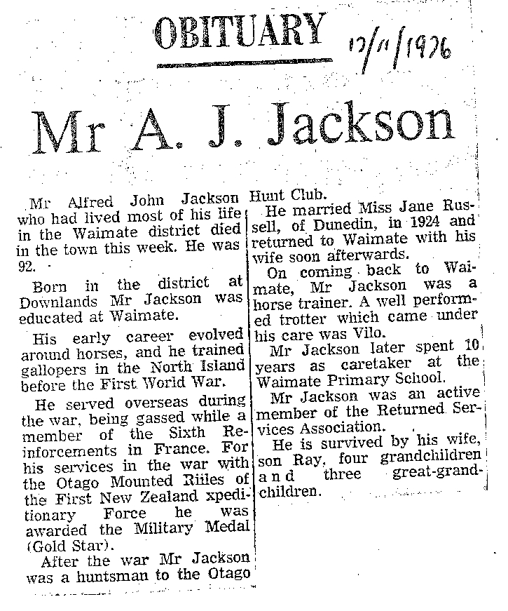Obituary: Mr A J Jackson