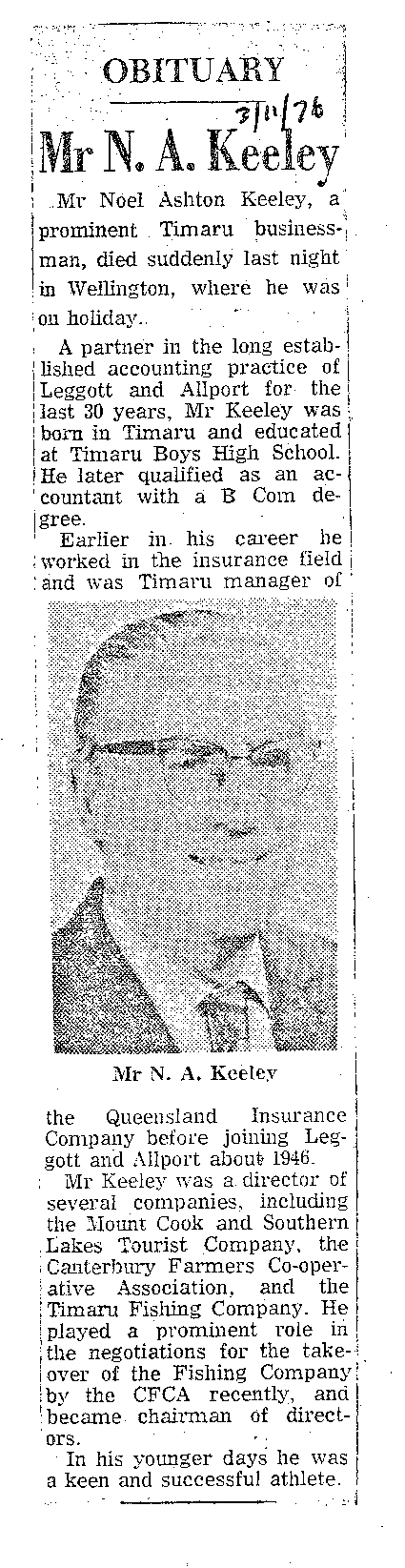 Obituary: Mr N A Keeley