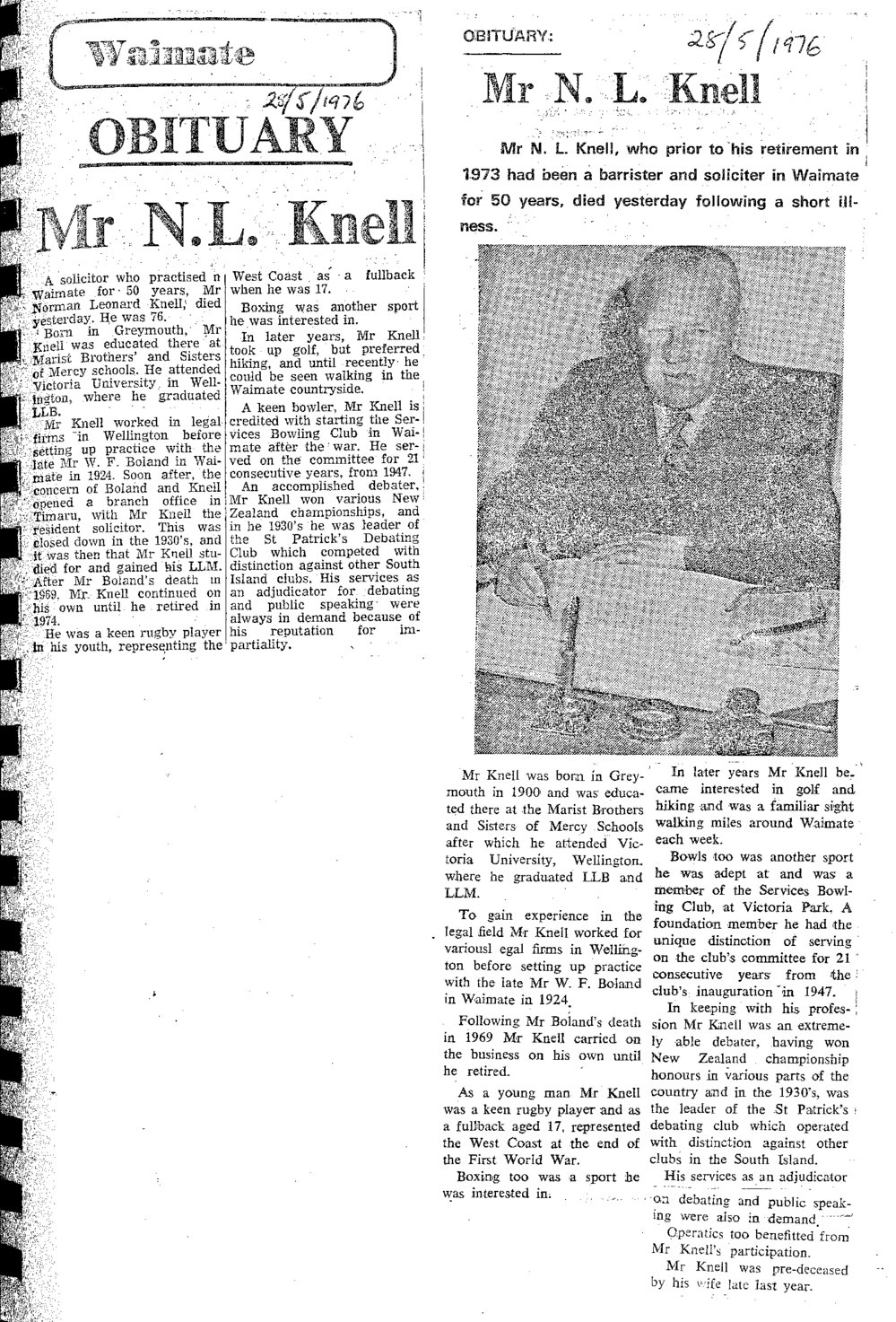 Obituary: Mr N L Knell