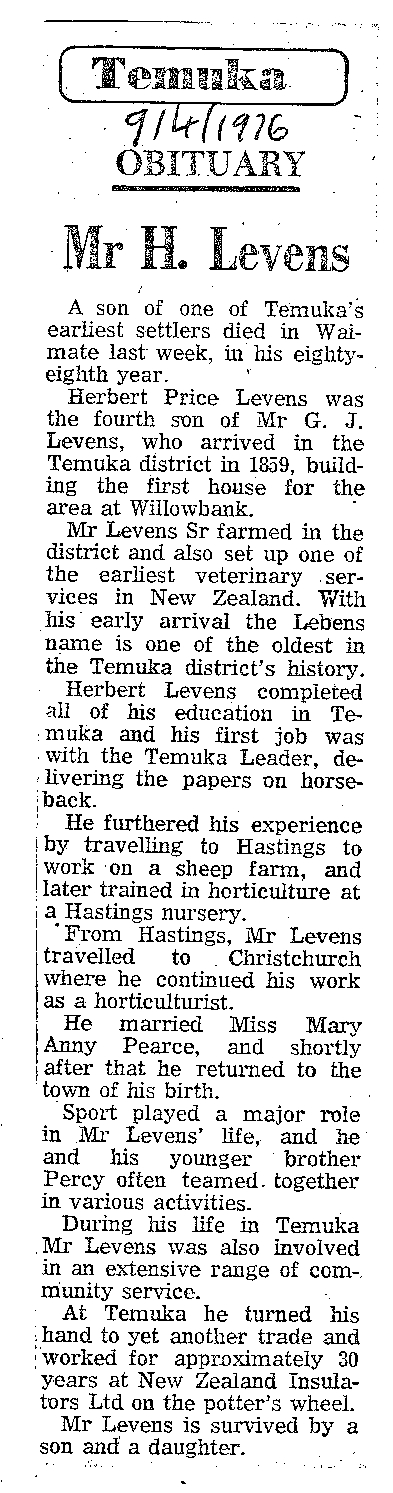 Obituary: Mr H Levens