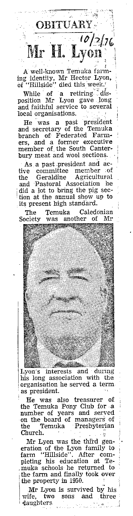 Obituary: Mr H Lyon
