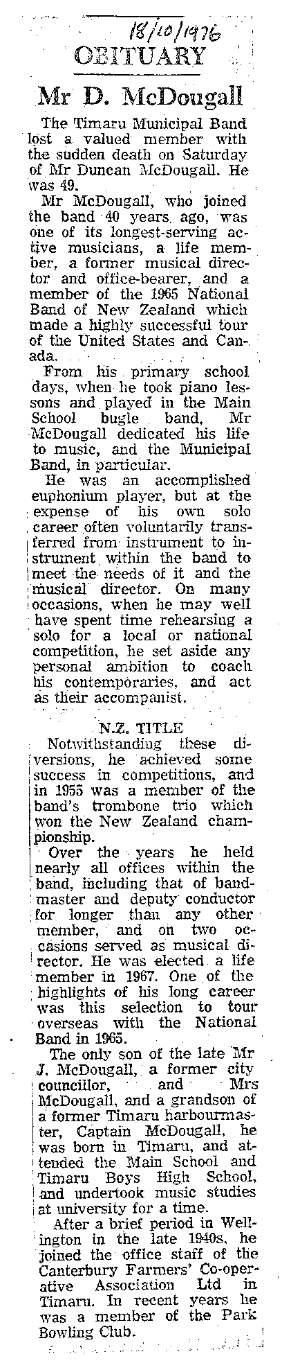 Obituary: Mr D McDougall