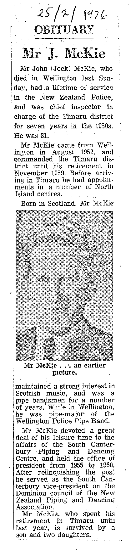 Obituary: Mr J McKie