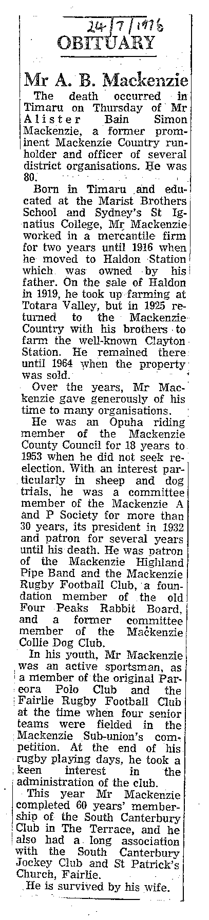 Obituary: Mr A B Mackenzie