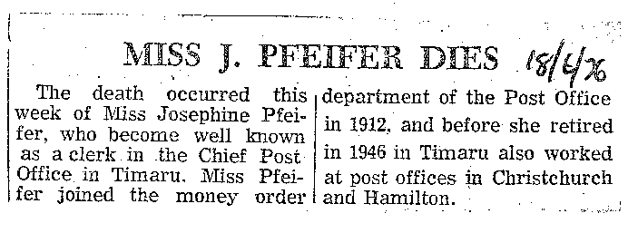 Obituary: Miss J Pfeifer dies