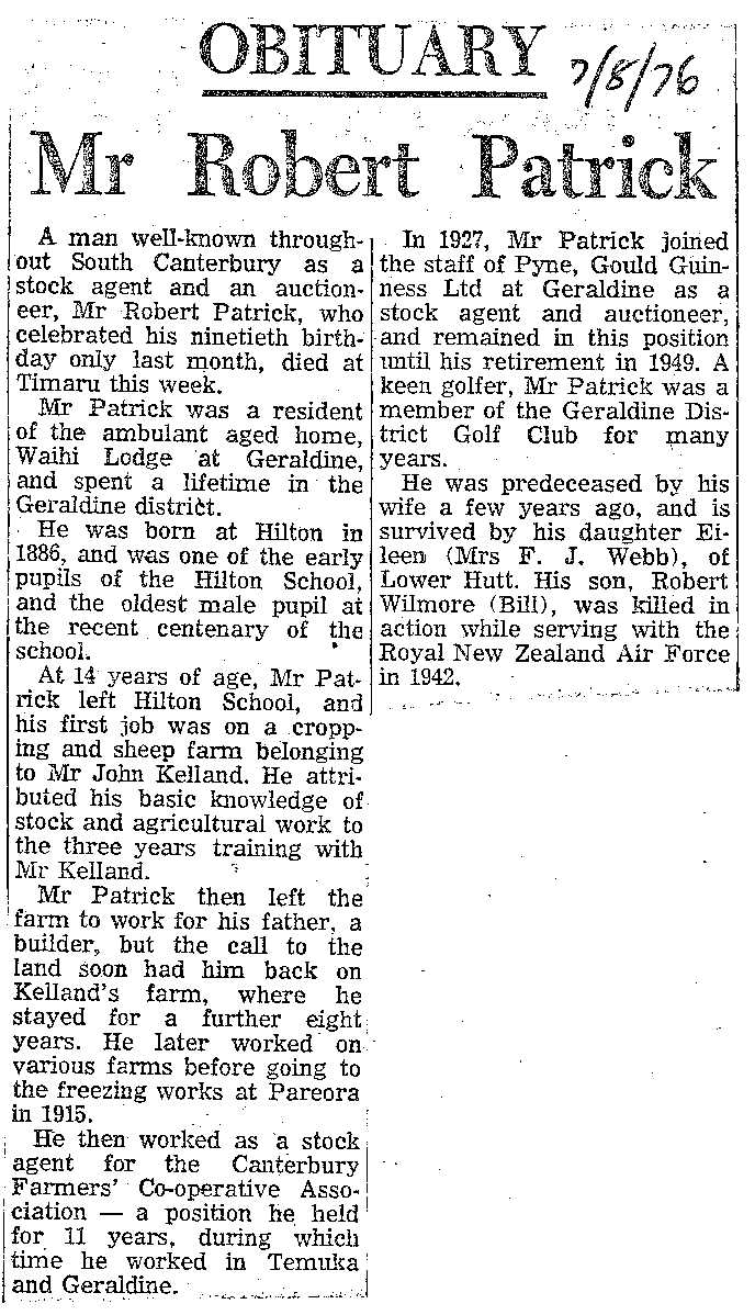 Obituary: Mr Robert Patrick
