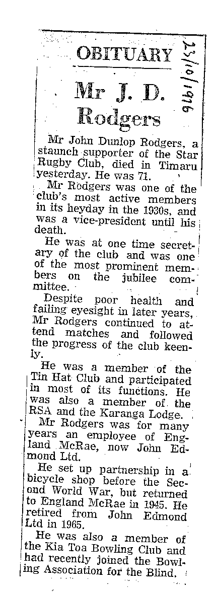 Obituary: Mr J D Rodger