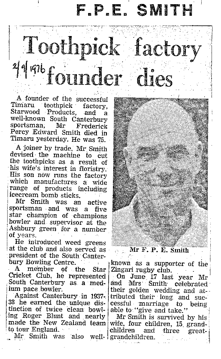 Obituary: F P E Smith, Toothpick factory founder dies