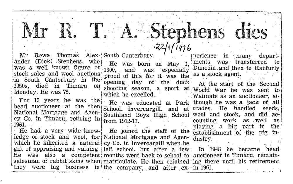Obituary: Mr R T A Stephens dies
